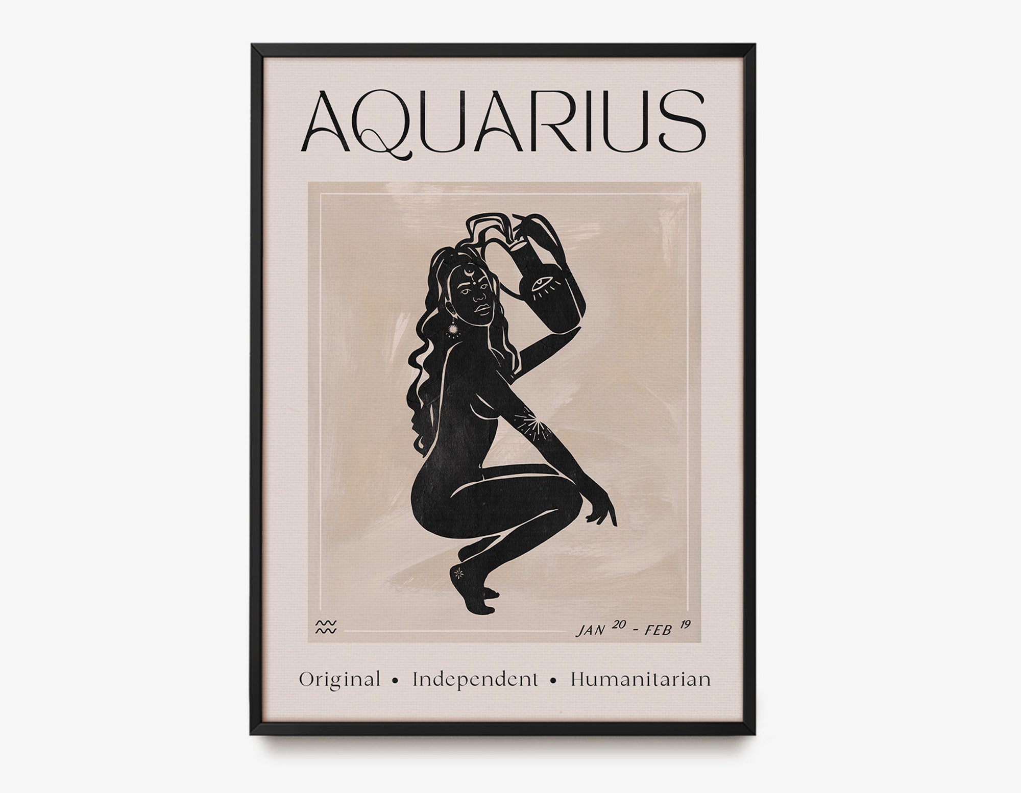 Zodiac, Aquarius, Gift, Birthday, Astrology, Star Sign, Art Print, Poster, Boho Decor