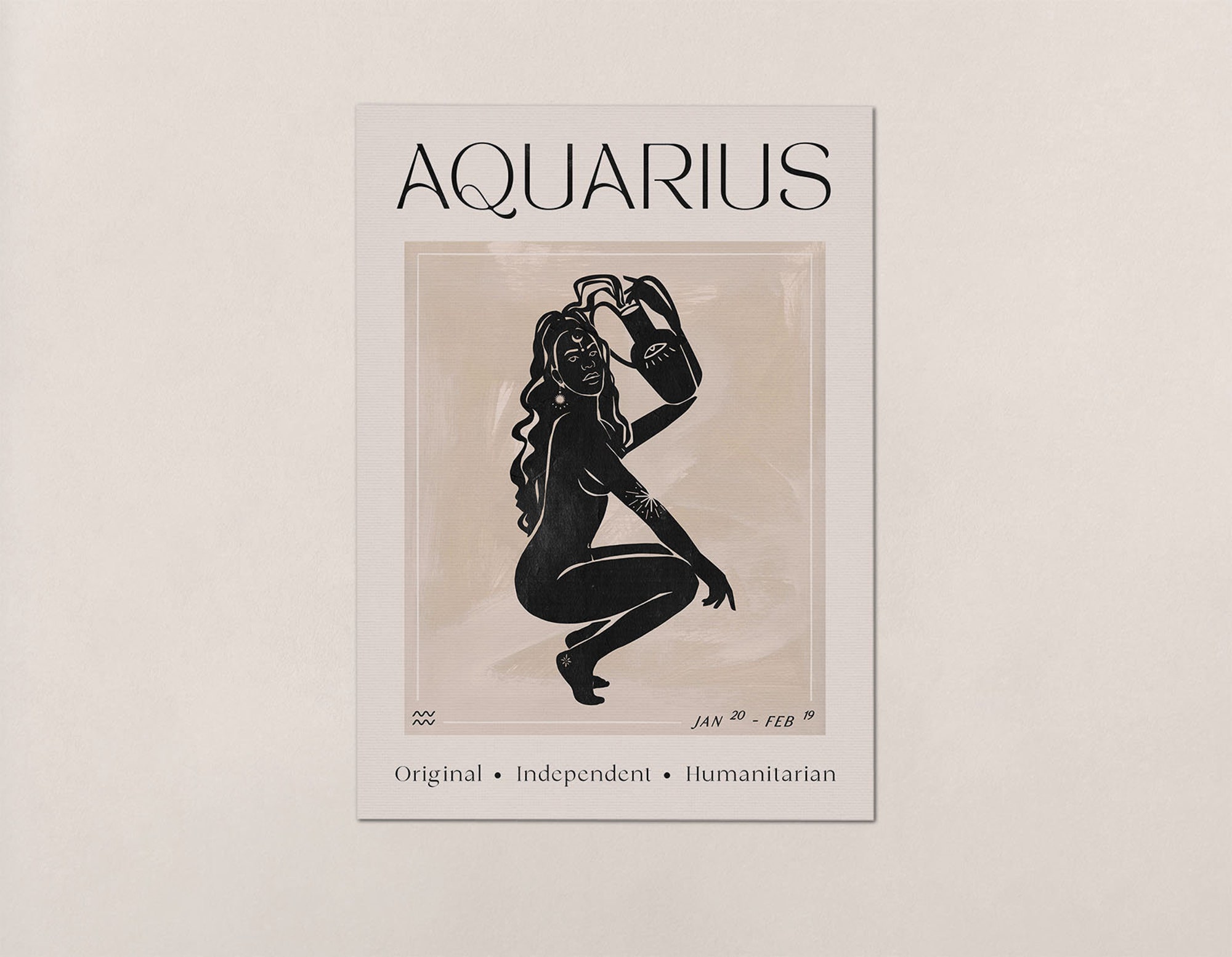 Zodiac, Aquarius, Gift, Birthday, Astrology, Star Sign, Art Print, Poster, Boho Decor