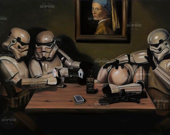 Limited Edition Stormtrooper Art Print, Fine texture Canvas, Original Artwork From Oil On Canvas "Down The Empire on a Friday"