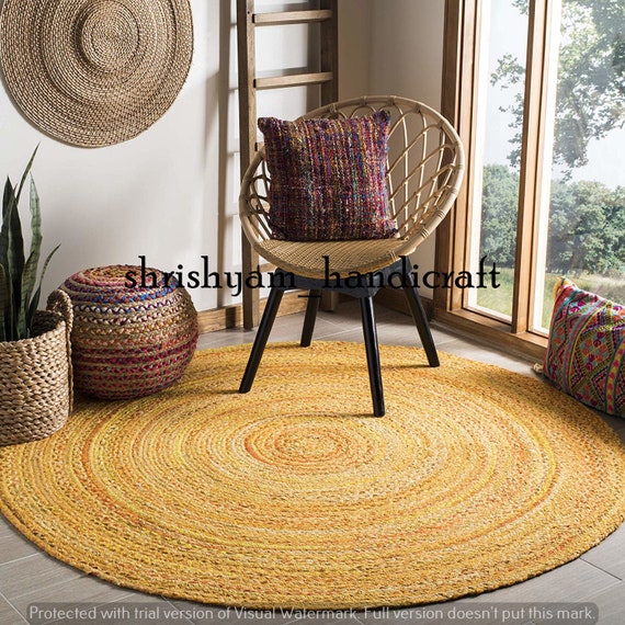 Round Chindi Rag Rug, Recycled Cotton, Multicolour 3 ft, Braided Style,  Hand Knotted