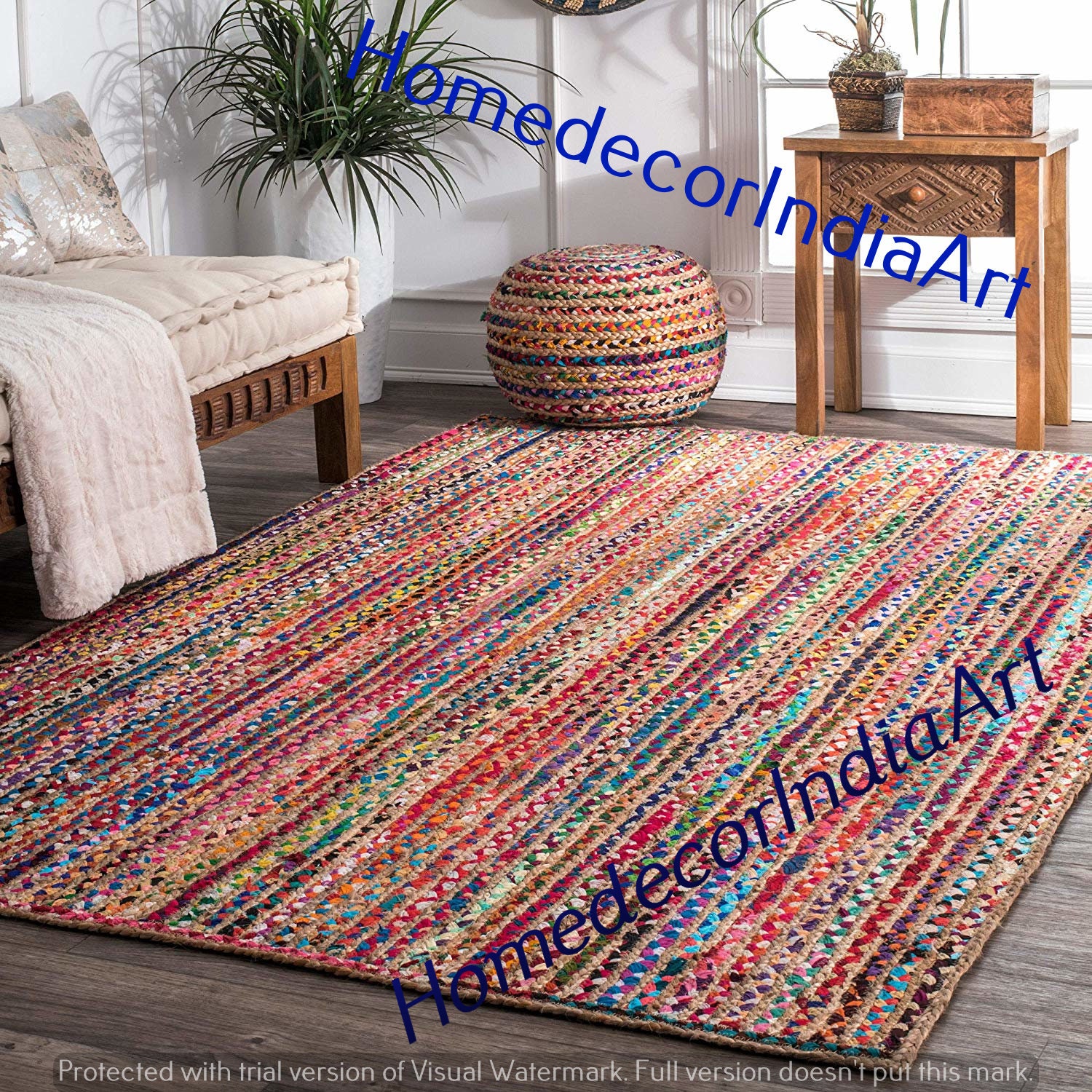 Area Rag Rug Natural Braided Chindi Rectangle Woven Fabric Rug 150X240 CM 