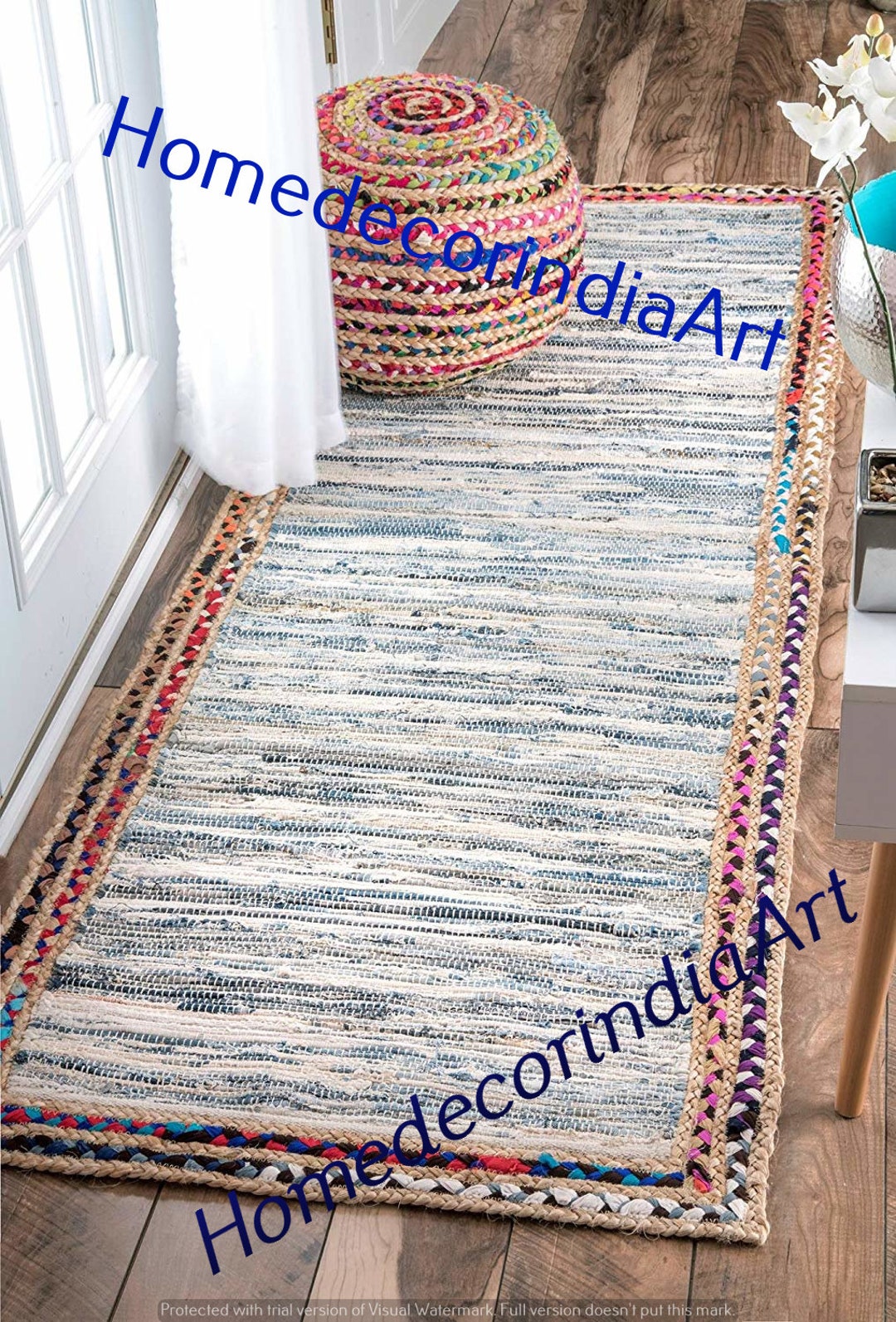 Rug Runner, Indian Braided Floor Rug Handmade Jute Rug, Natural Jute ...