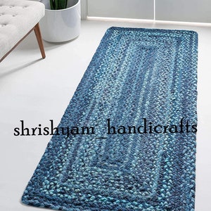 Bohemian Hand Braided Blue & Turquoise Color Cotton Chindi Area Rug ...