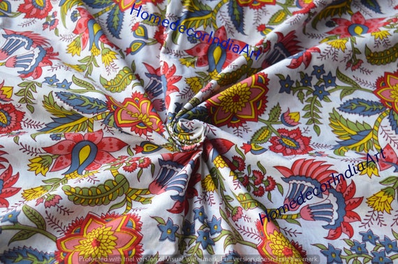 Jaipur Flower Printed Running Loose Craft Swing Vintage Dressmaking Saganeri Art