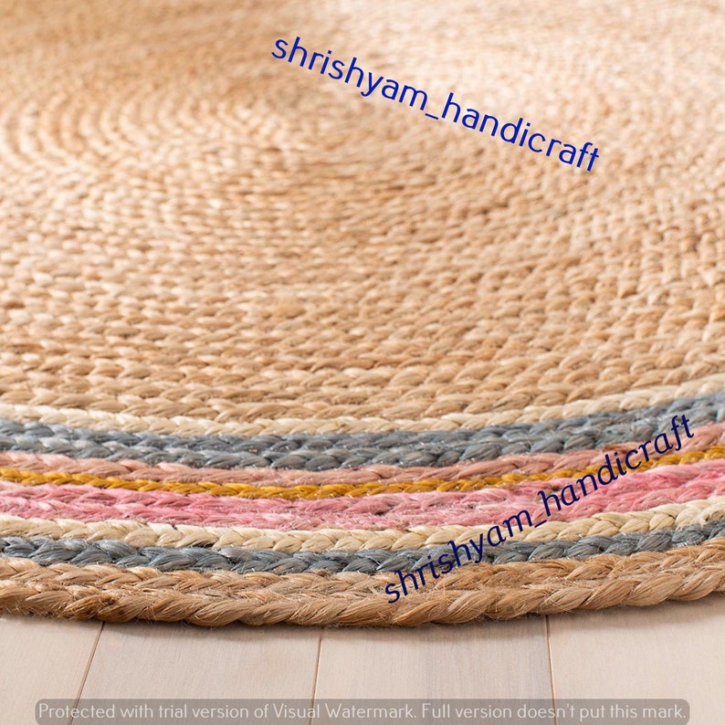 Home Decor Natural Jute Colorful Round Jute Rug for Floor and - Etsy India