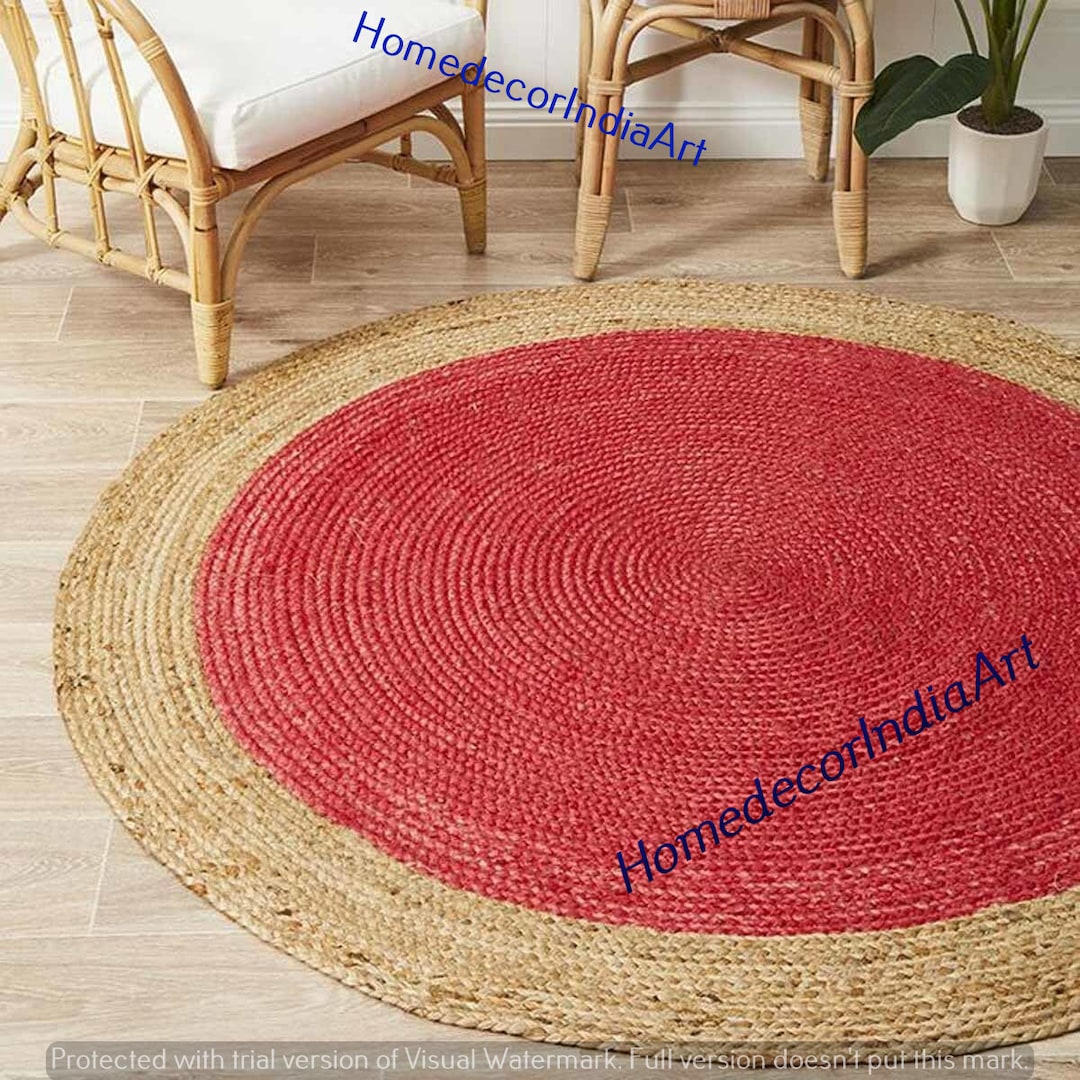 Red & Beige Braided RAG RUG, Braided Carpet Rug, Meditation Mat ...