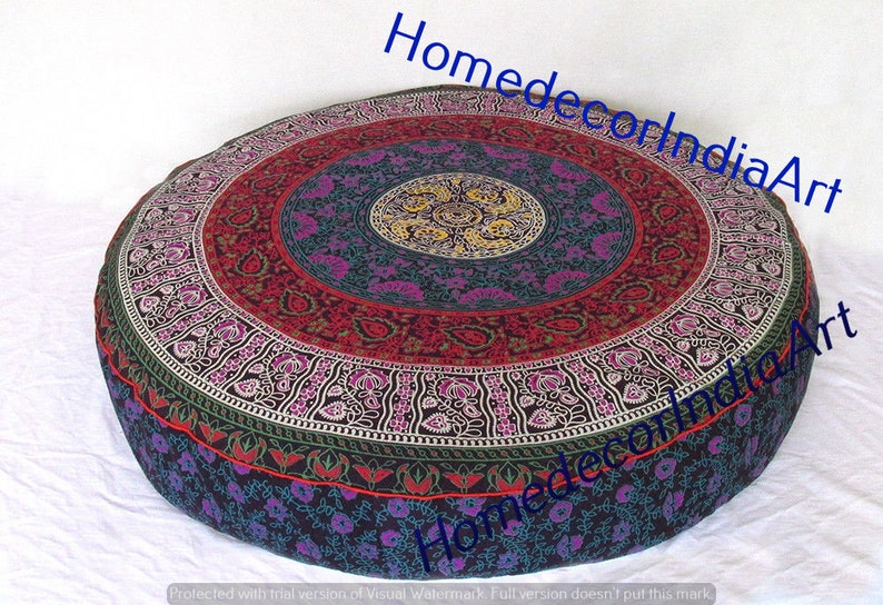 Indian Handmade Large Round Floor Pillow Multi Color Floral Etsy