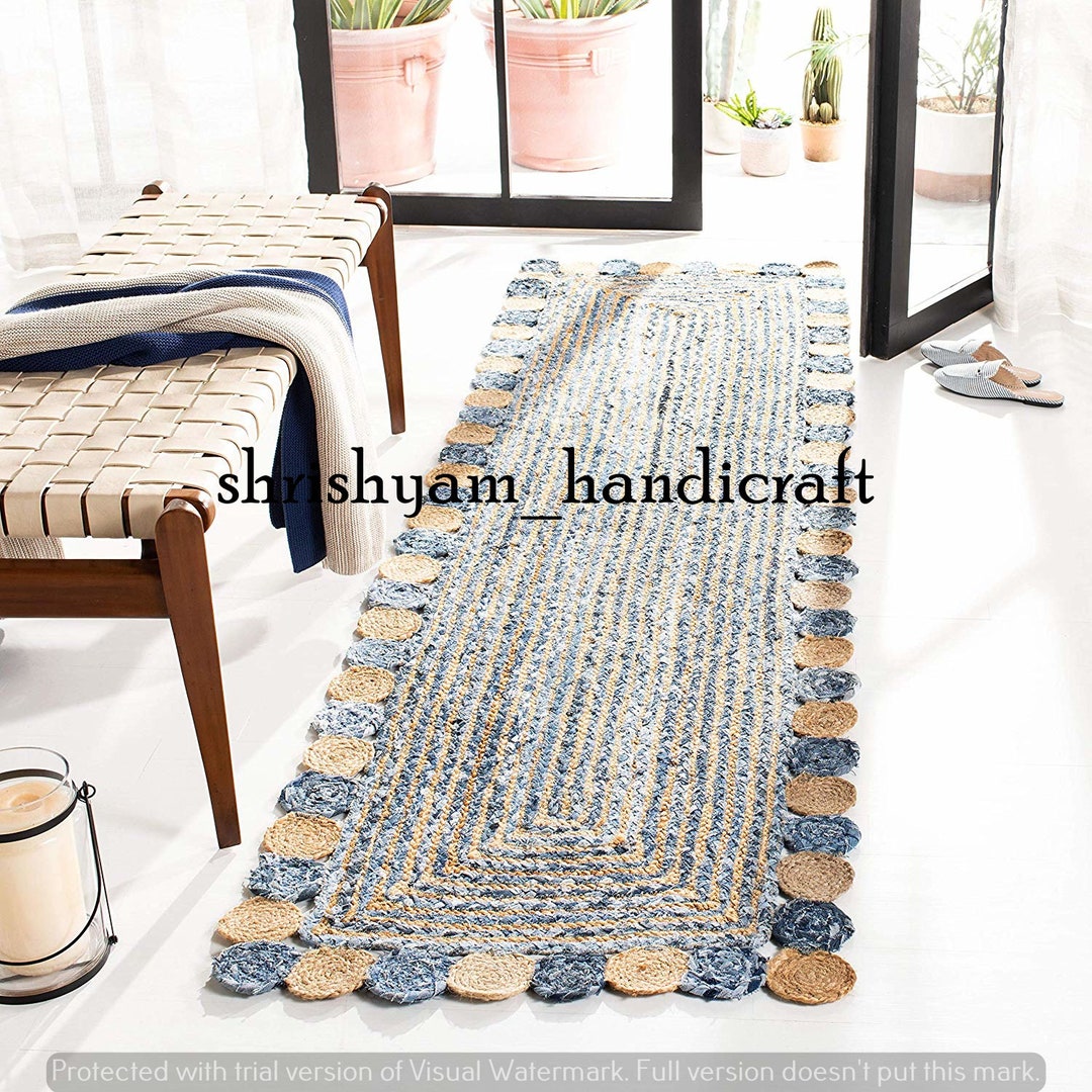 Rug Half Moon Natural jute Braided Reversible Carpet Floor Mat Modern