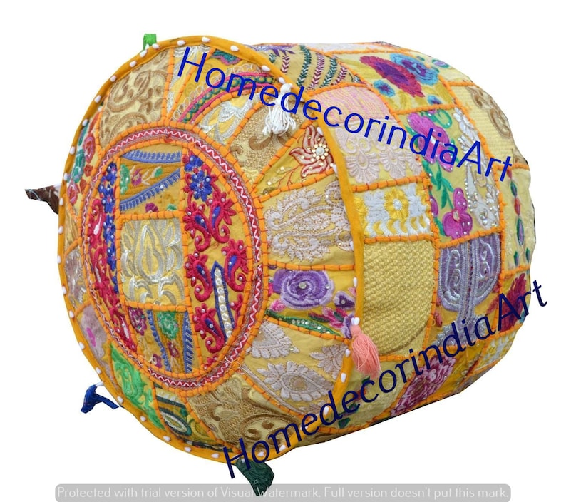 18 Patchwork Vintage Cotton Embroidered Pouf Cover Home Decor Pouf Stool Foot Stool Ottoman Pouffe Pouf Cover Patchwork Pouf Home Decor Art