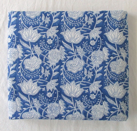Impresión de bloque de indio sanganeri Indigo 100% Algodón Azul Floral Tela de tapicería