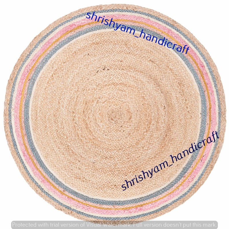 Home Decor Natural Jute Colorful Round Jute Rug for Floor and - Etsy India