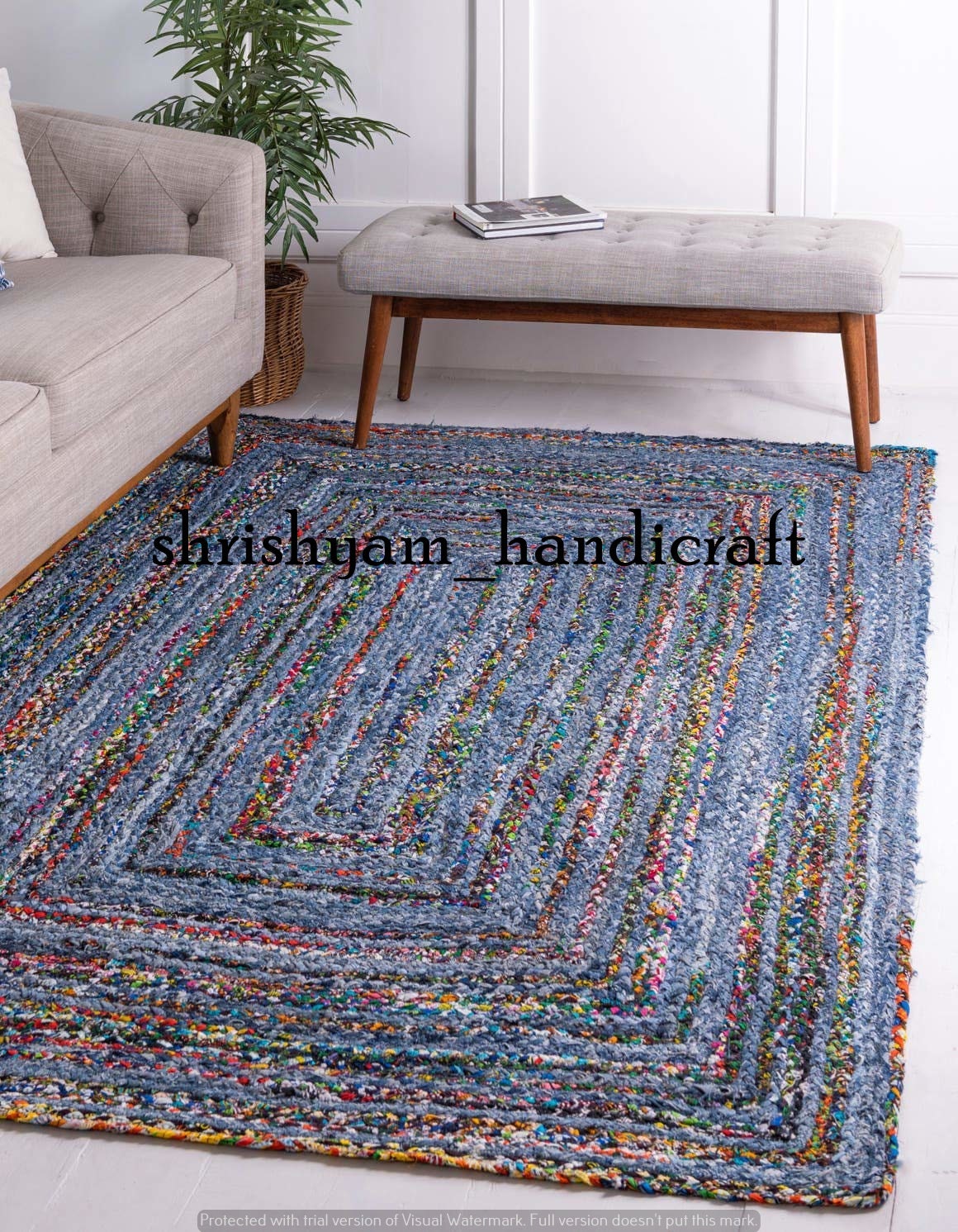 Rug 100% Cotton Hand woven 2x3 Feet Area Carpet Rug Home Decor Braided Rag Rug 