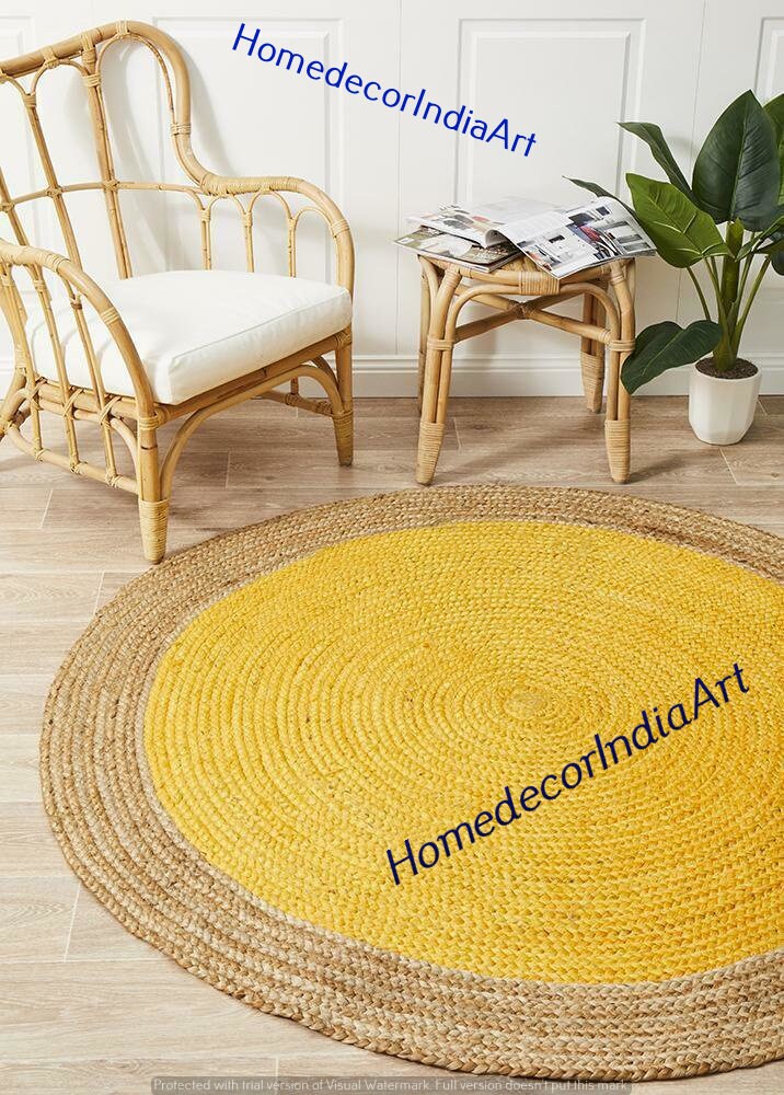 Yellow & Beige Colour Round Braided Rag Rugs Indian Home | Etsy
