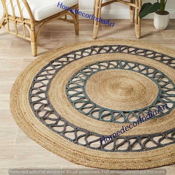 4x4 FT Round SET OF 2 PCSJute Antique Bohemian Reversible Round Braided Vintage Area Hand Rug Handmade Indian Natural Mat Decor Rugs Carpet