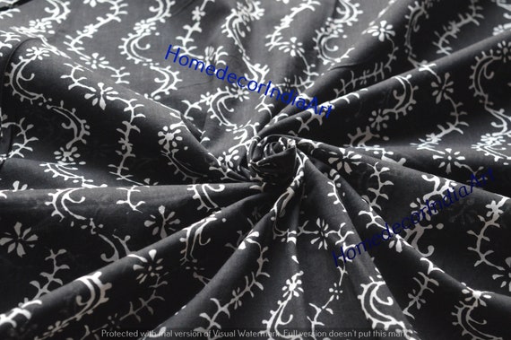 Sanganeri Block Print Fabric By Yard 44/" Width Indian Indigo Cotton Voile Fabric