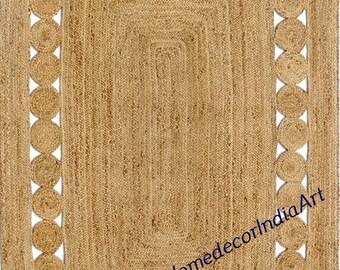 Beige Color Natural Jute Rectangle Dari Indian Handmade Handwoven Ribbed Solid Area Rugs, Ethnic Handmade Rug, Jute Braided Reversible Rugs