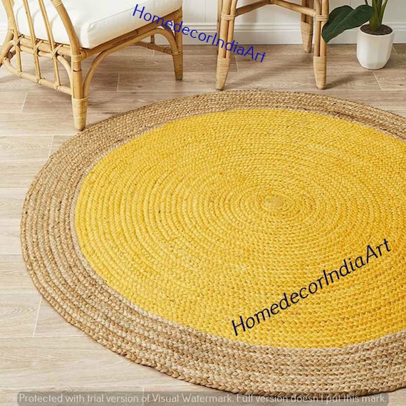 Indian Cotton Woven Floor Carpet Home Decorative Floor Rug Beach Yellow Runner