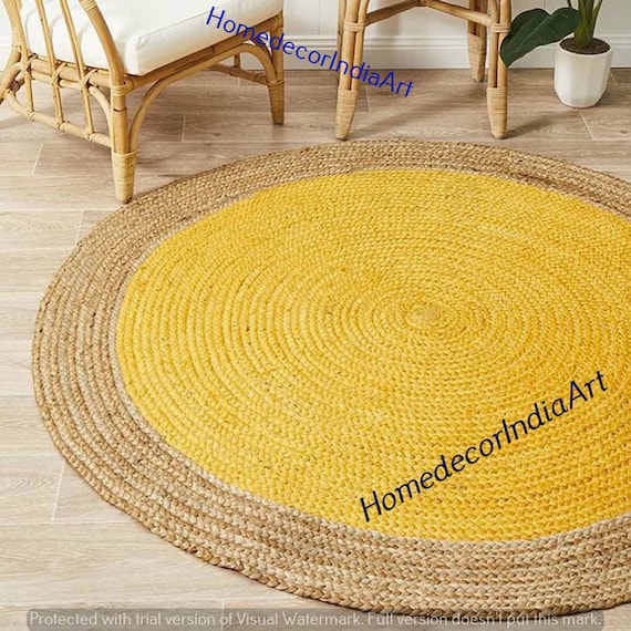 Yellow & Beige Colour Round Braided Rag Rugs Indian Home | Etsy