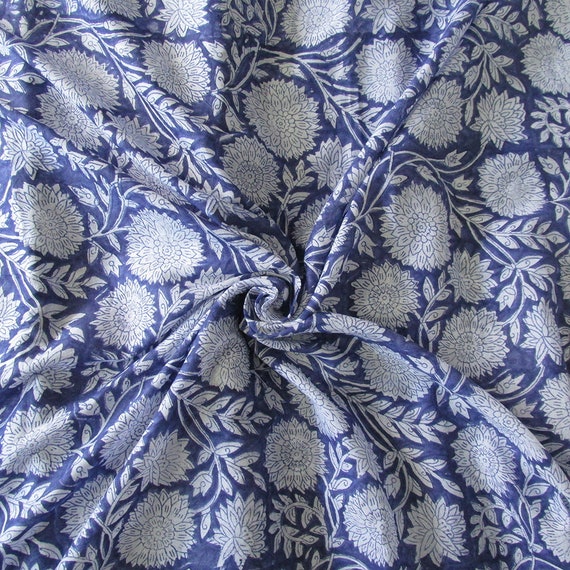 Indian Leaf Floral Hand Block Print Cotton Running Fabric Sanganeri Handmade New