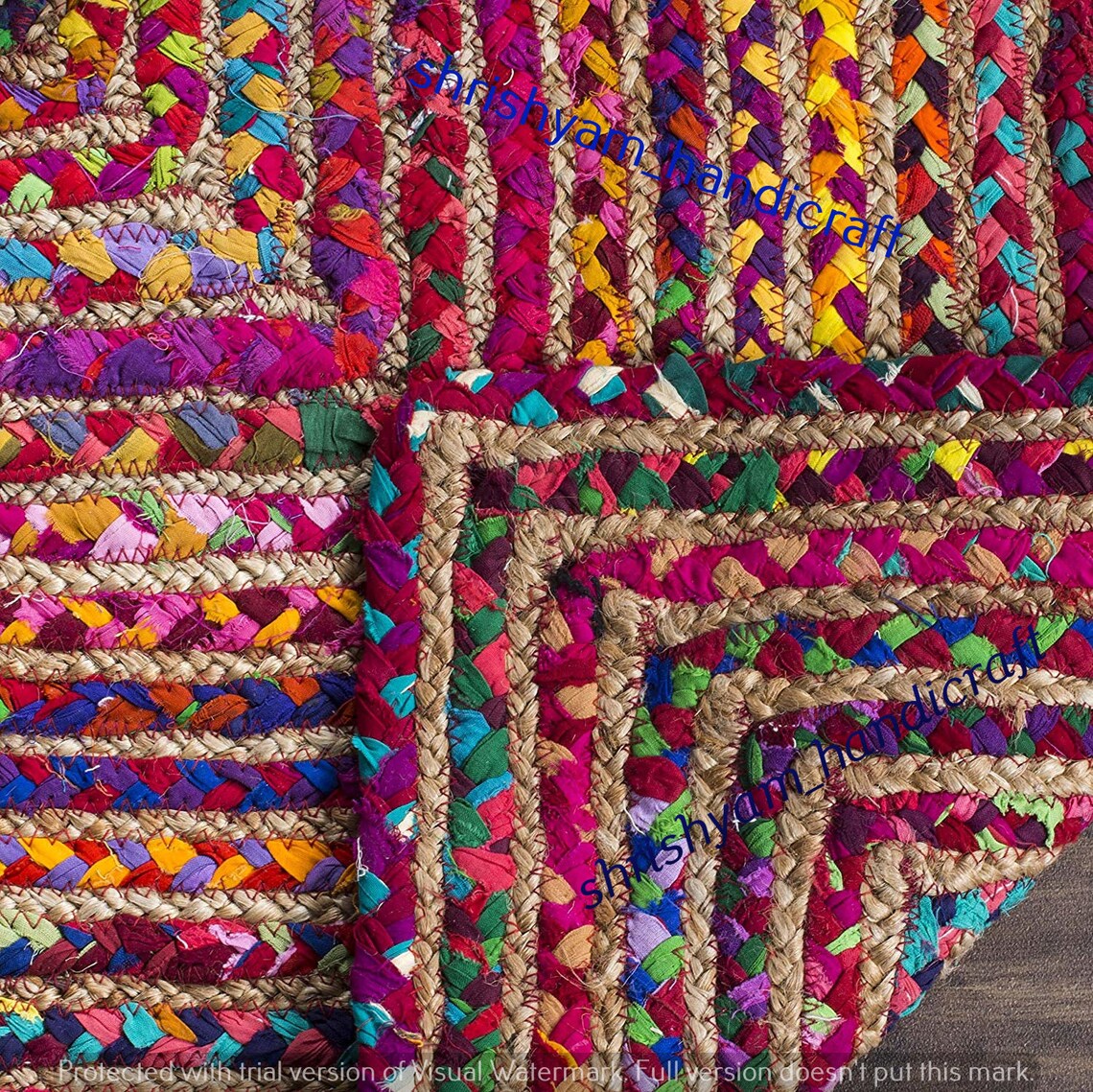 Multi Color Natural Jute Rectangle Rug Indian Handmade Etsy