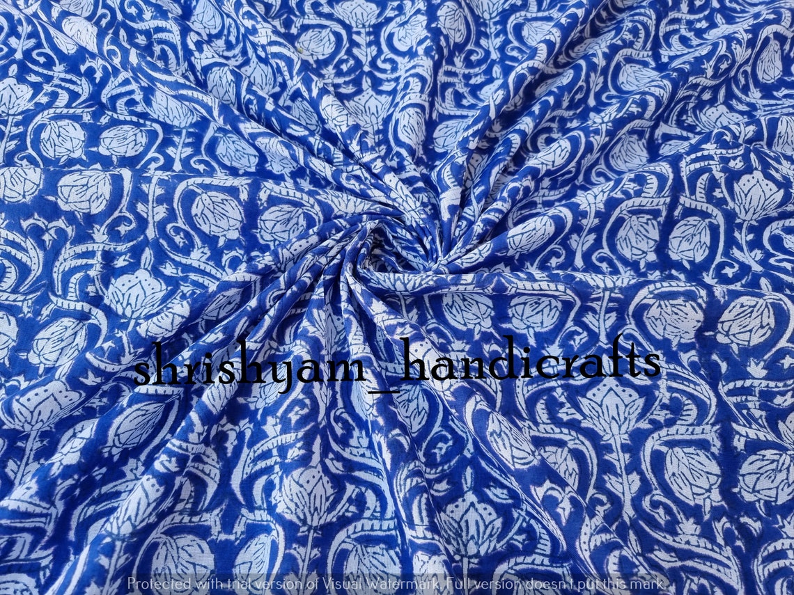 Blue - Sanganeri Block Print Handloom Towel 12