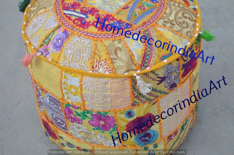 18 Patchwork Vintage Cotton Embroidered Pouf Cover Home Decor Pouf Stool Foot Stool Ottoman Pouffe Pouf Cover Patchwork Pouf Home Decor Art