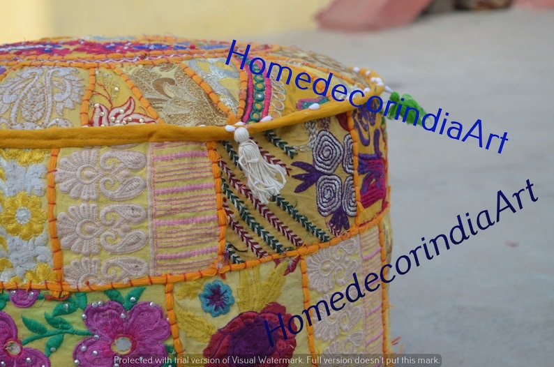 18 Patchwork Vintage Cotton Embroidered Pouf Cover Home Decor Pouf Stool Foot Stool Ottoman Pouffe Pouf Cover Patchwork Pouf Home Decor Art