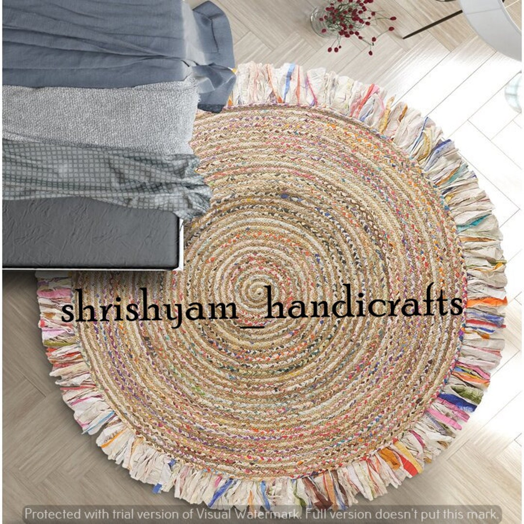 Multi Chindi Jute Bohemian Hand Braided Colorful Cotton Jute Area Rug ...