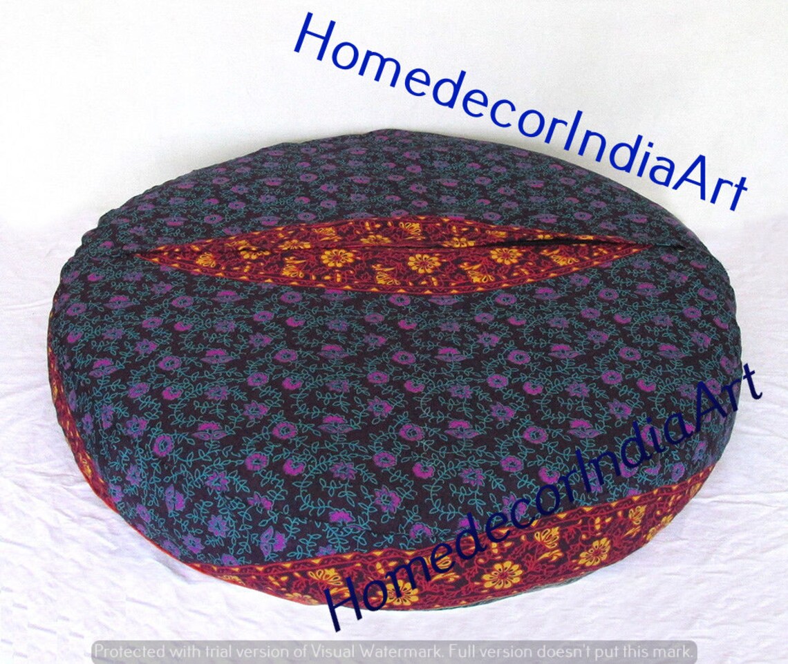 Indian Handmade Large Round Floor Pillow Multi Color Floral Etsy