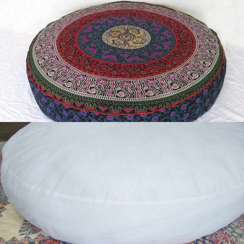 Indian Handmade Large Round Floor Pillow Multi Color Floral Etsy