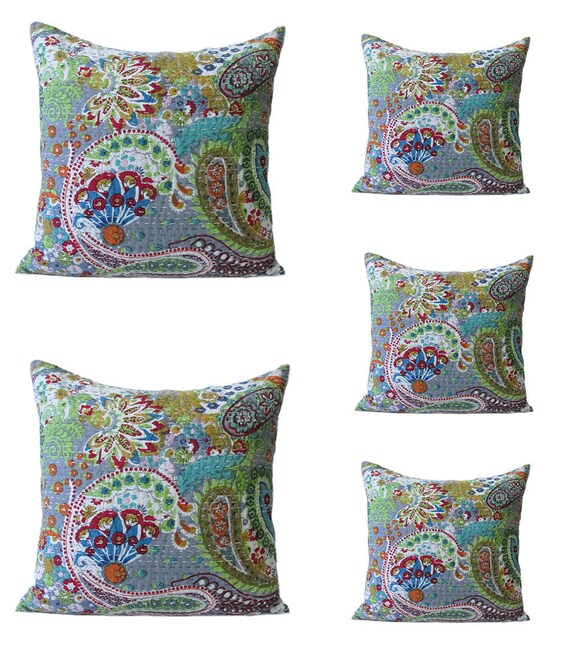 Cotton Indian Paisley Kantha Handmade Pillow Sofa Throw Cushion-Cover-Decor Cotton Indian Paisley Kantha Handmade Pillow Sofa Throw Cushion-Cover-Decor