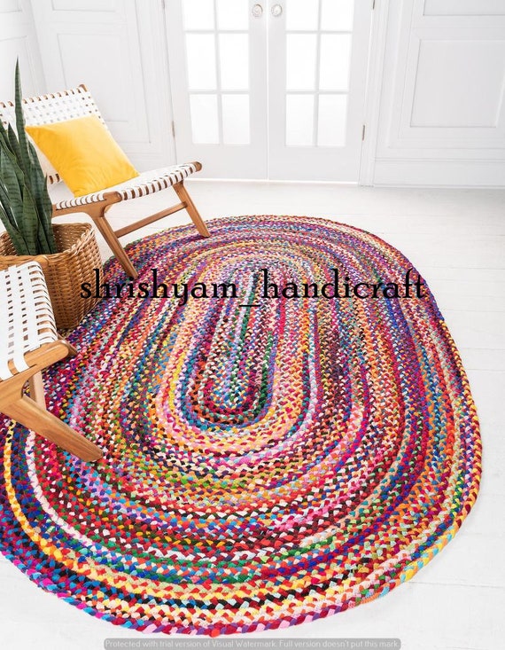 Braided RAG RUG, Braided Carpet Rug, Meditation Mat, Pure Cotton Rug  Bohemian Decor Colorful Home Decor Rug Floor Rug Area Rugs Oval 