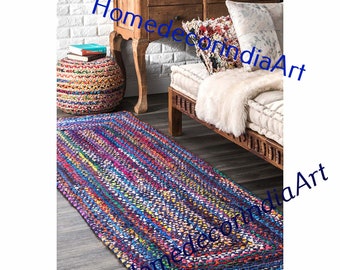 Cotton Rug Runner,braided runner rug,  RAG RUG,meditation mat, rug runner, bohemian decor, colourful area rug, home decor runner rugs