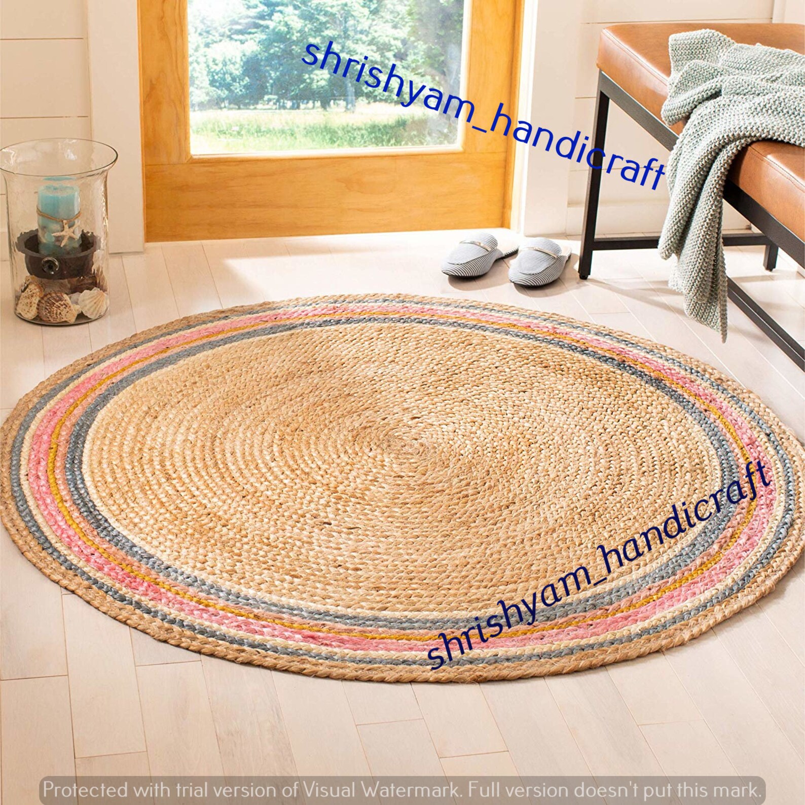 Home Decor Natural Jute Colorful Round Jute Rug for Floor and - Etsy India