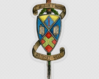 2nd Battalion 5th Marines Retreat Hell Clear Sticker, The Old Breed, Blue Diamond, USMC, Marines, USN, Navy, Sailors, Retreat Hell