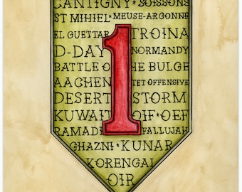 1st Infantry Division Major Battles Print, Militär, Armee, US-Armee, Armee stark, Schlachten, Infanterie