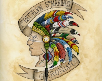1st Battalion 5th Marines Geronimo Print, Military, Marines, Sailors, Navy, Service Members, Military Art, Geronimo, 1/5