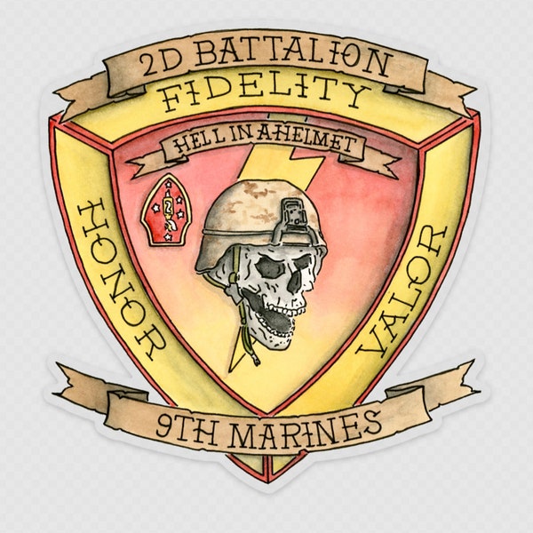 2D Battalion 9th Marine Clear Sticker, Ninth, Striking Ninth, 3rd Marine Division, Infantry, Military Art