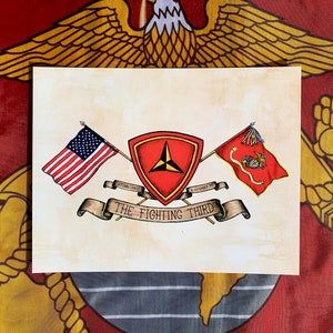 3D  Marine Division Flag Print, The Fighting Third , Military, Marines, Sailors, Navy, Marines,