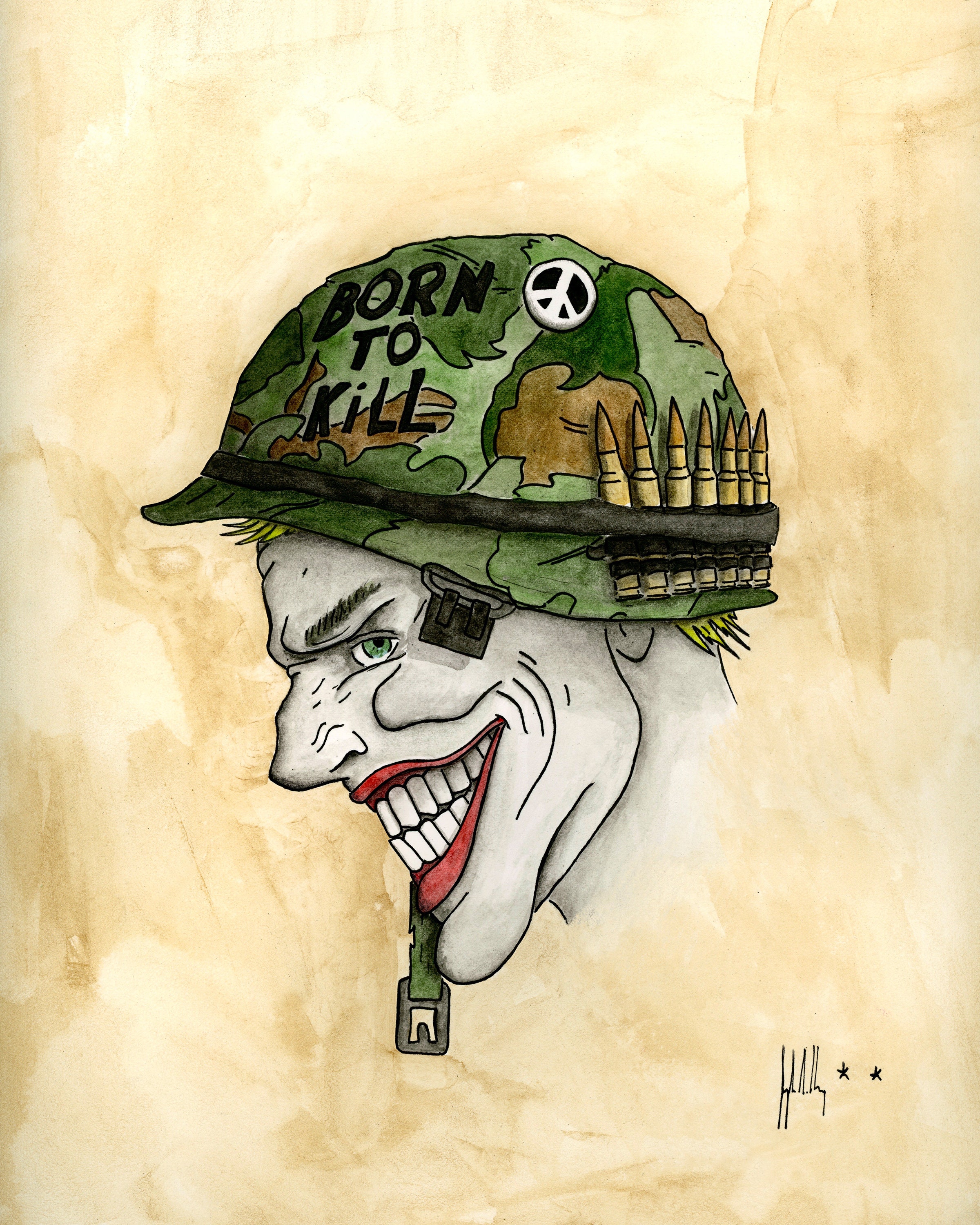Joker Print, Military, Marines, USMC, Born to Kill, Veteran, Joker, War, Art