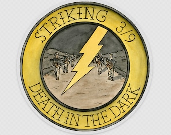3rd Battalion 9th Marines Death In The Dark Clear Sticker, Ninth, Striking Ninth, 3rd Marine Division, Infantry, Military Art