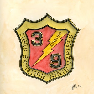 3rd Battalion 9th Marines Print, Ninth, Striking Ninth, 3rd Marine Division, Infantry, Military Art