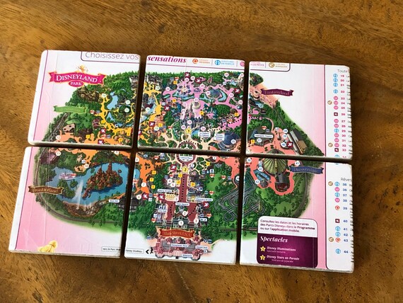 Disneyland Paris Map Travertine Stone Coaster Set Pick Your Etsy