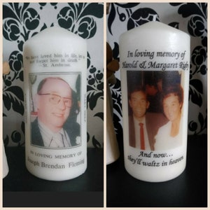 Memorial Photo Pillar Candle - Personalised with your photo. Memory, Lost Loved Ones, Remember, Funeral, Family, Bereavement, Candles.
