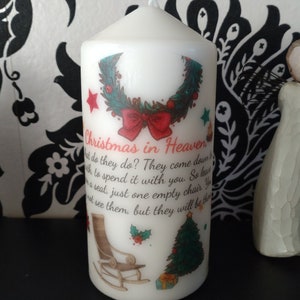Christmas In Heaven Memorial Ivory Pillar Candle - Lost Loved Ones, Bereavement, Gift