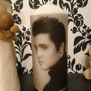 Picture Pillar Candle - Elvis, Cliff Richard, The Beatles, plus more. Christmas, Birthday, Thank You, Valentines, Mothers Day, Gift.