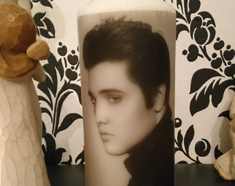 Picture Pillar Candle: Elvis, Cliff Richard, The Beatles en meer. Kerstmis, verjaardag, bedankje, Valentijnsdag, Moederdag, cadeau.