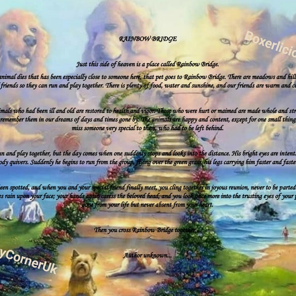 Rainbow Bridge Poem Pet CATS & DOGS Loss Memorial Bereavement Colour Picture PDF Download