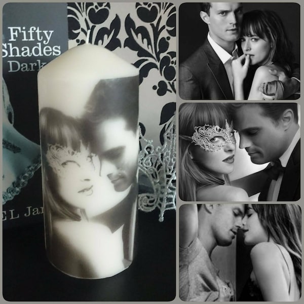 Fifty Inspired Photo Pillar Candle. Jamie Dornan - Dakota Johnson. Christmas, Birthday, Valentines - Gift.