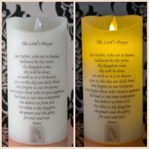 Vela LED cilíndrica - Inspirada en el Padre Nuestro. Biblia, Religión, Escritura, Padre Nuestro, Regalo.